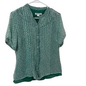 Pendleton silk green white  Patterned pintuck Blouse size 10